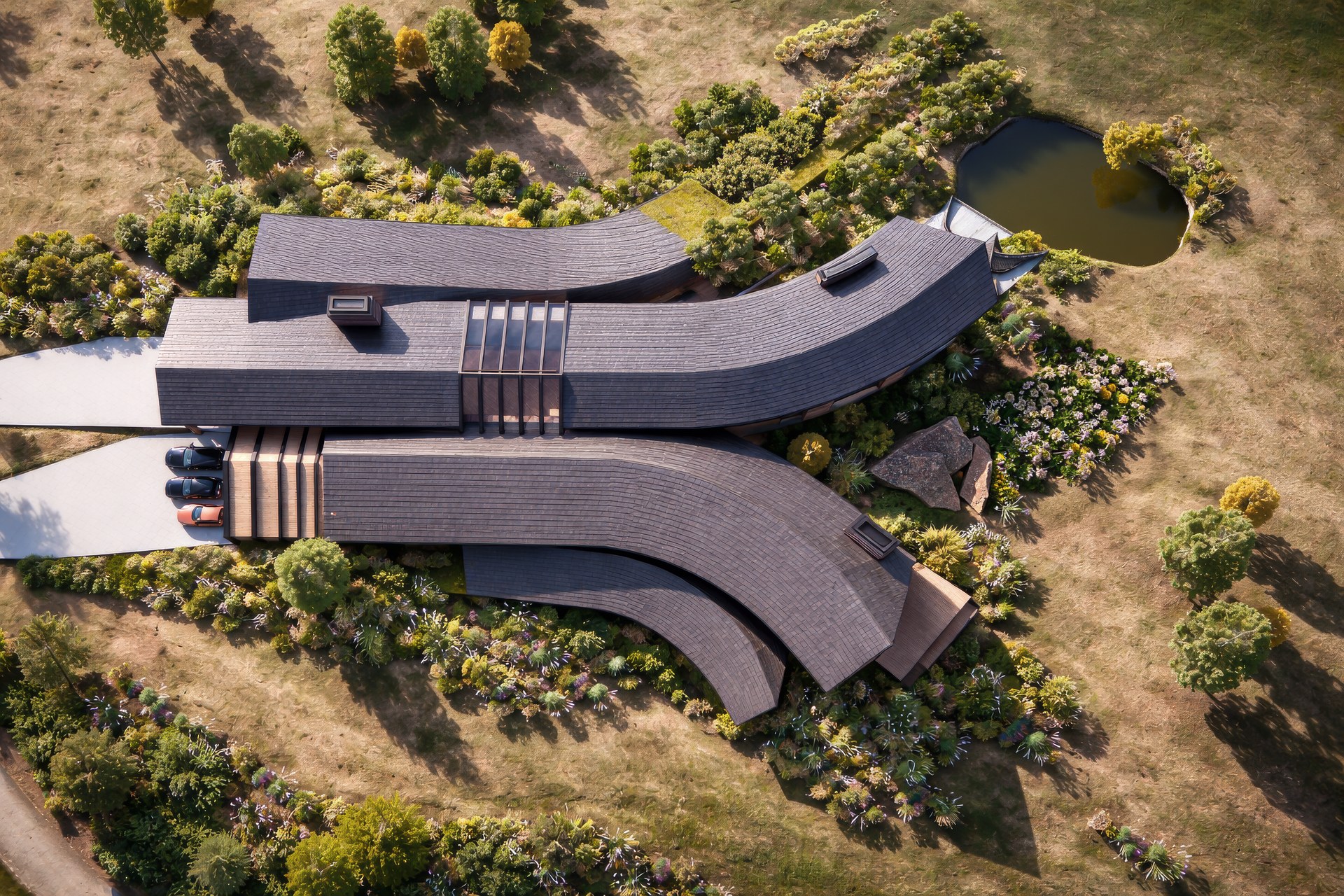 Aerial — compound and native landscape