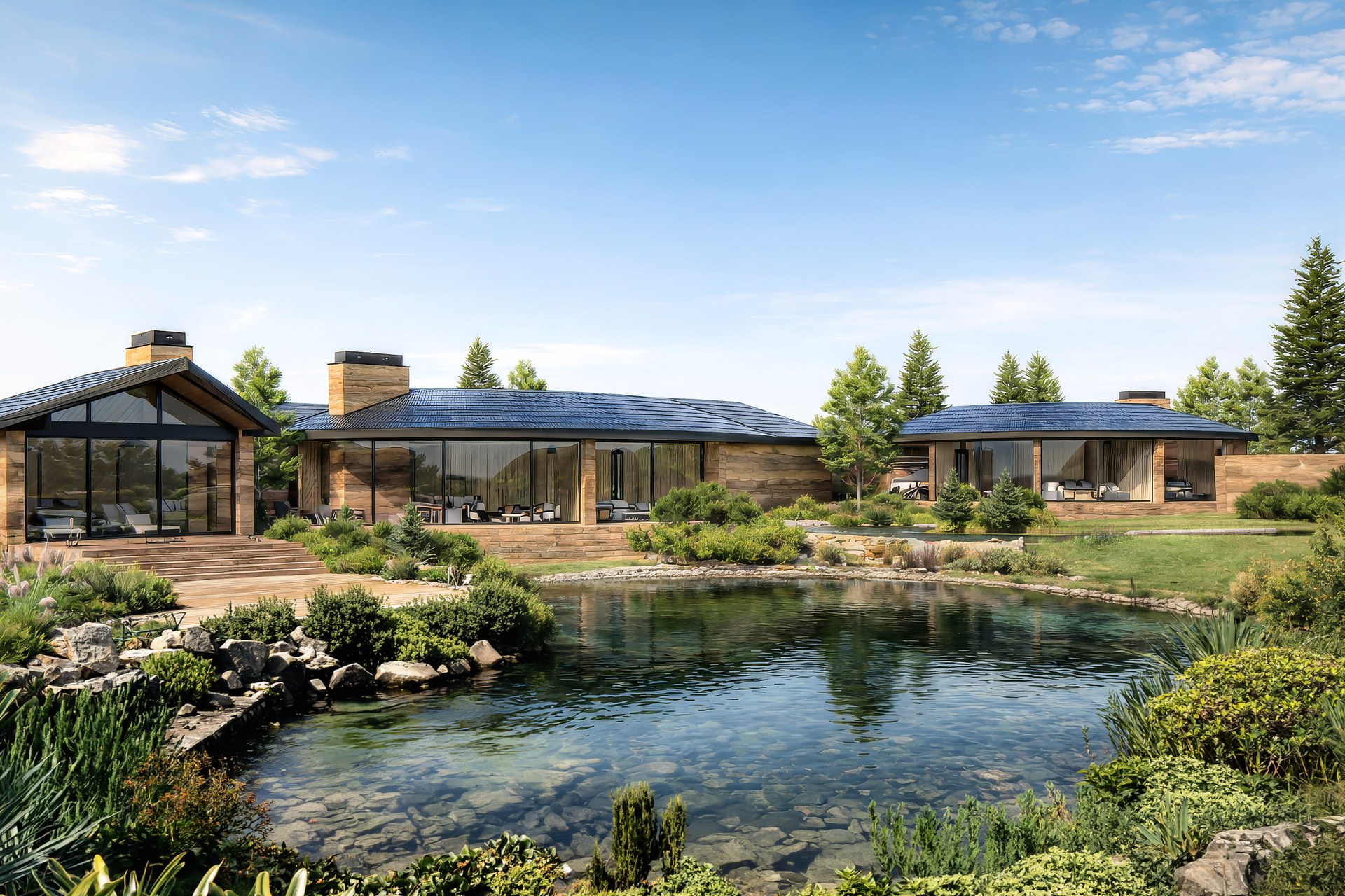 Curvilinear — compound across pond