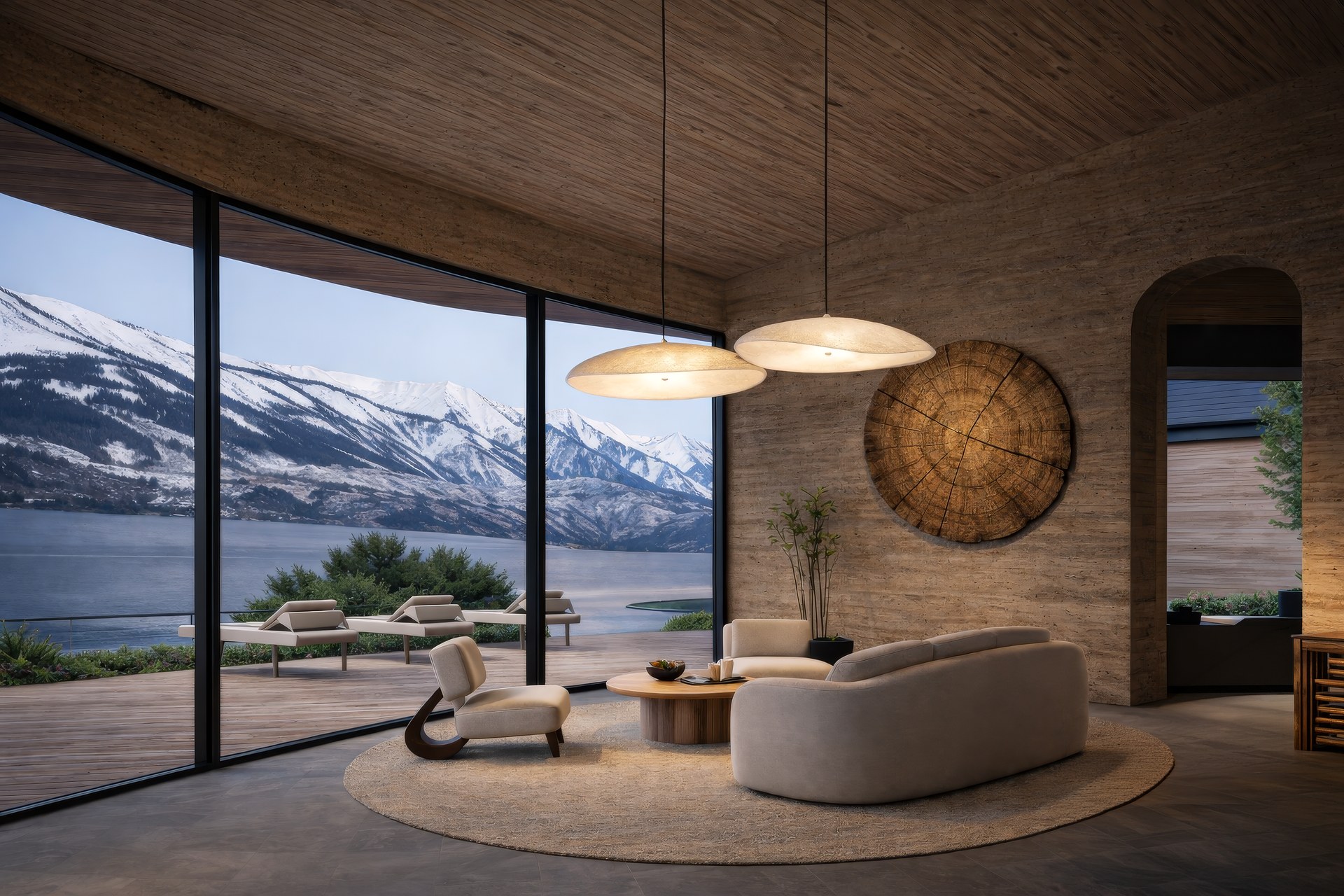 Curvilinear — interior with mountain view